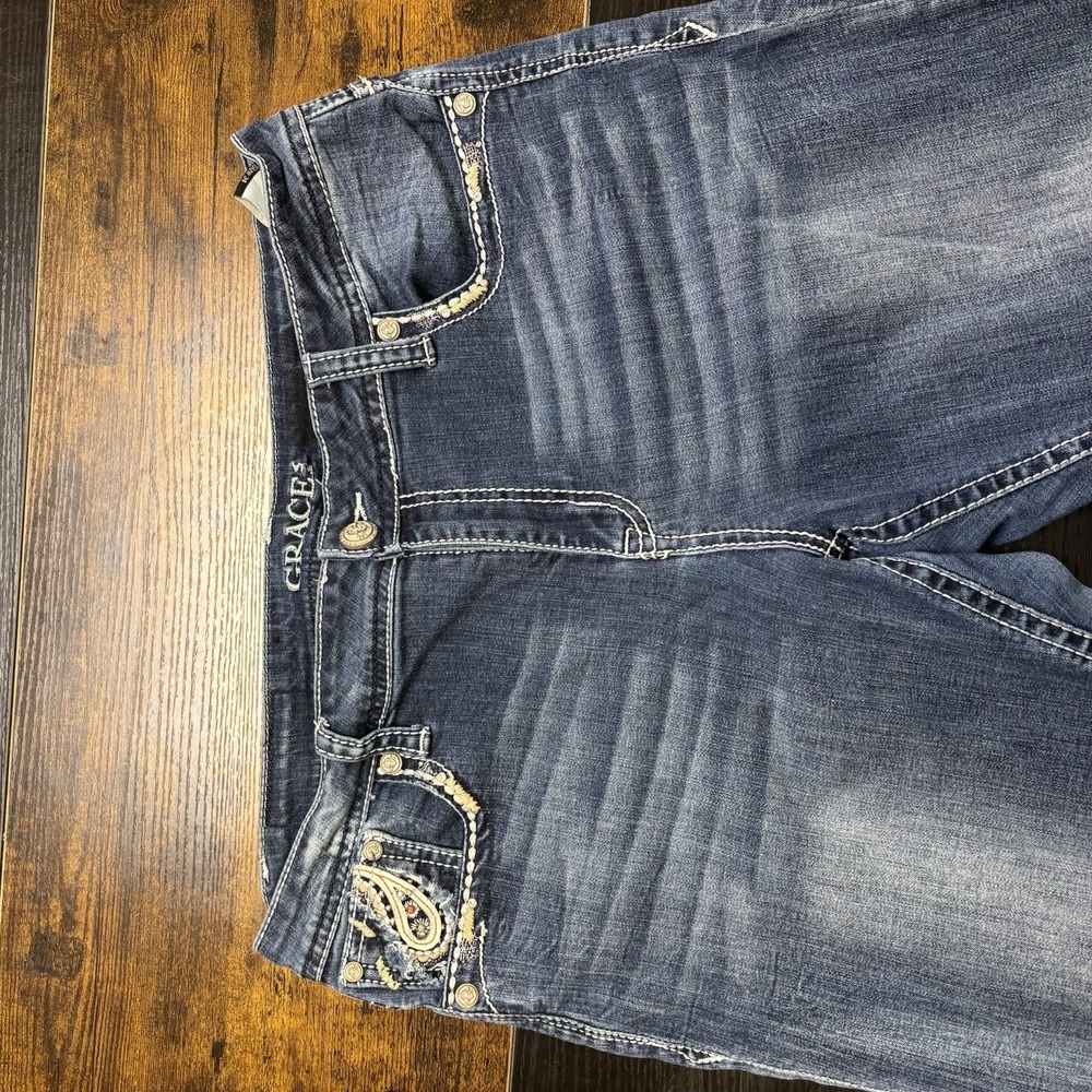 Grace In L.A. Womens Easy Fit Jeans Size 34 Blue Embroideried Western Cowgirl - Picture 4 of 11